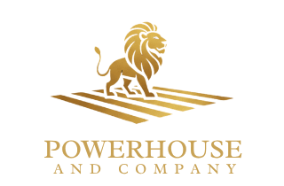 Golden lion logo with "Powerhouse and Company".