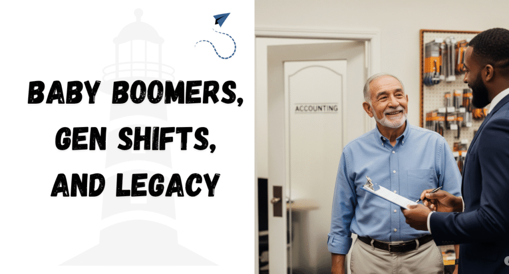Baby Boomers, generational shifts, and legacy conversation.